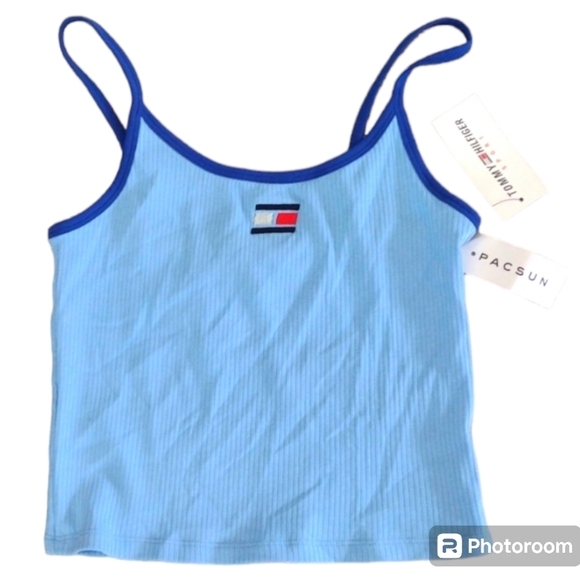 Tommy Hilfiger Sport Blue Ribbed Crop Tank Pac Sun Size Small NEW - Picture 1 of 6